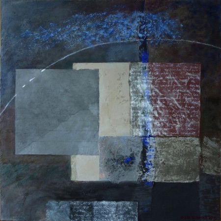 a mixed media abstract painting using the relation between pi and the golden ratio /