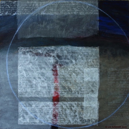 Time (Red Crow), a mixed media abstract painting inspired by a text on the I Ching /